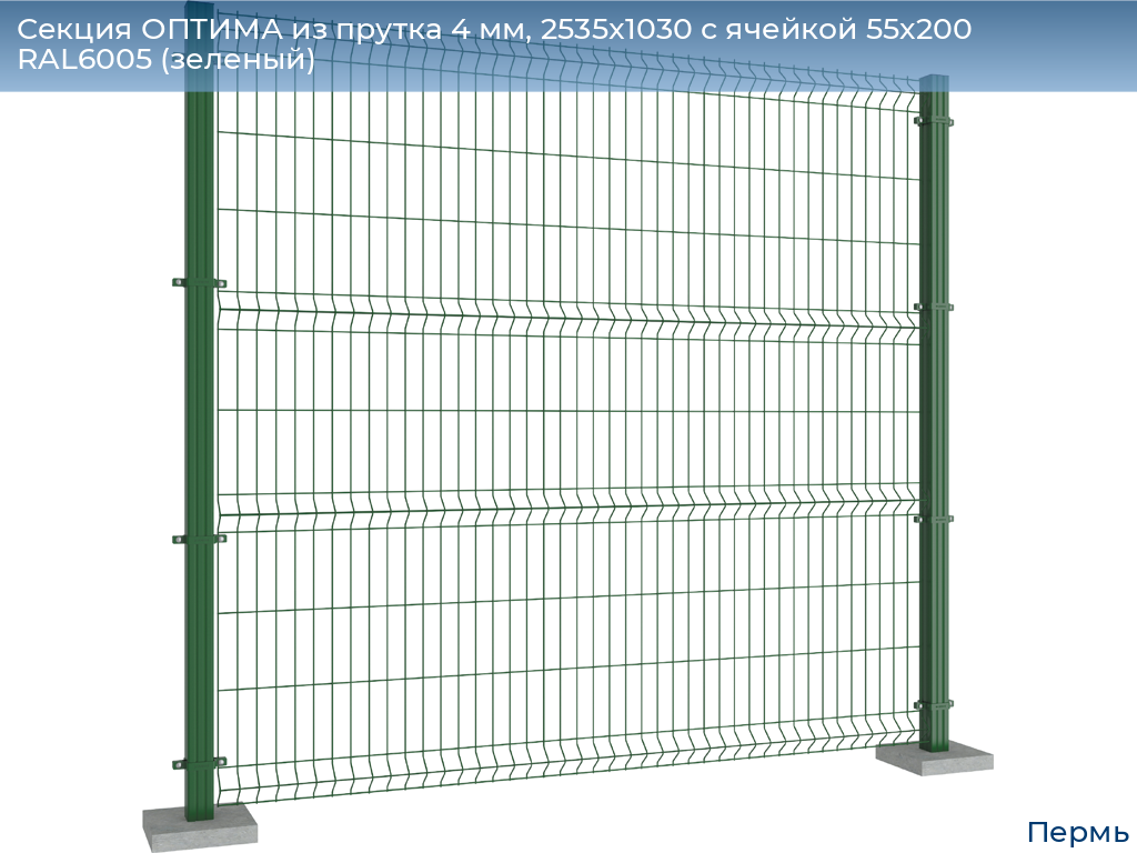 Секция ОПТИМА из прутка 4 мм, 2535x1030 с ячейкой 55х200 RAL6005 (зеленый), perm.doorhan.ru