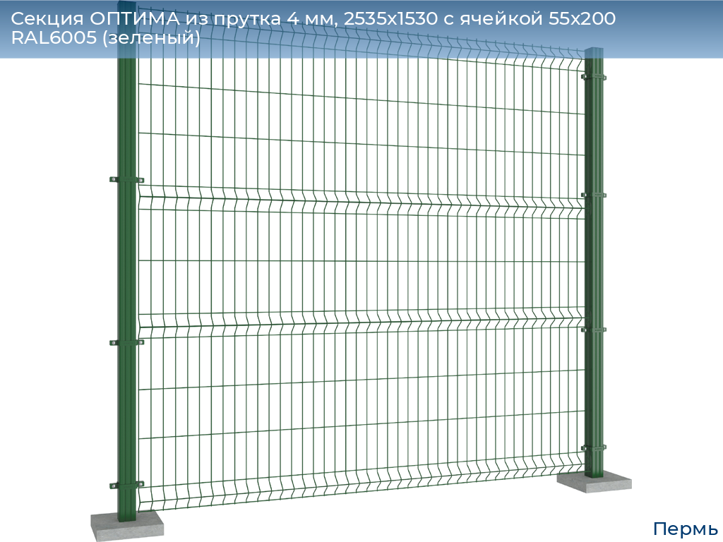 Секция ОПТИМА из прутка 4 мм, 2535x1530 с ячейкой 55х200 RAL6005 (зеленый), perm.doorhan.ru