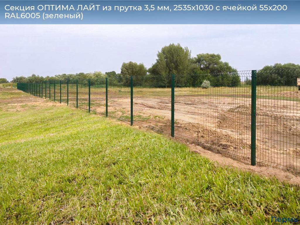Секция ОПТИМА ЛАЙТ из прутка 3,5 мм, 2535x1030 с ячейкой 55х200 RAL6005 (зеленый), perm.doorhan.ru