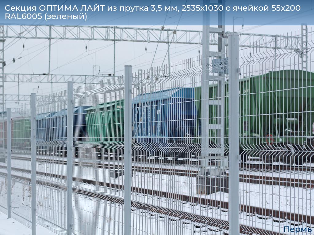 Секция ОПТИМА ЛАЙТ из прутка 3,5 мм, 2535x1030 с ячейкой 55х200 RAL6005 (зеленый), perm.doorhan.ru