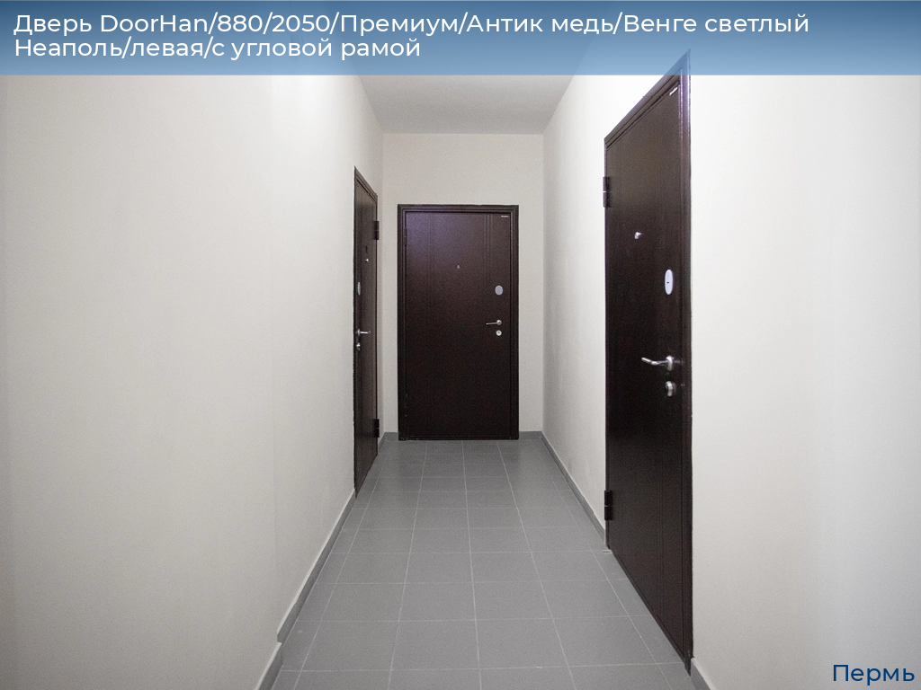 Дверь DoorHan/880/2050/Премиум/Антик медь/Венге светлый Неаполь/левая/с угловой рамой, perm.doorhan.ru