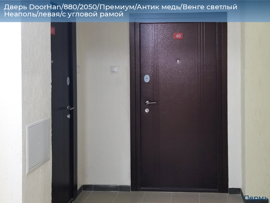 Дверь DoorHan/880/2050/Премиум/Антик медь/Венге светлый Неаполь/левая/с угловой рамой, perm.doorhan.ru